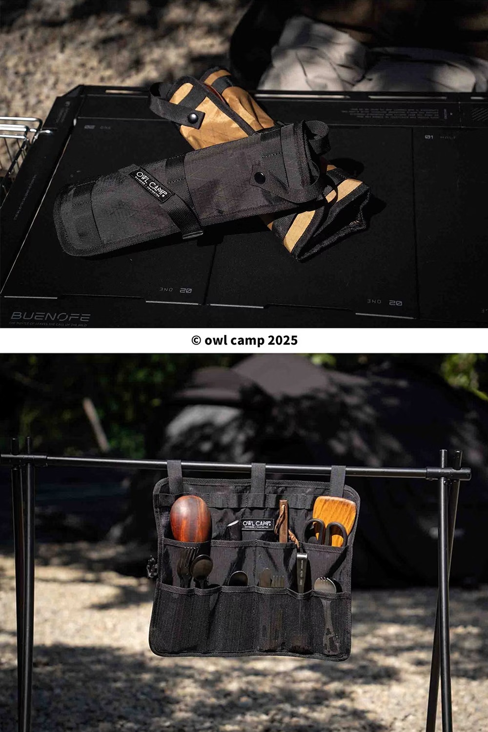 OWL CAMP X-Pac 防水ロールアップ カトラリーケース 39cm×33cm アウトドア 軽量 チェア キャンプ リゾート おしゃれ キャンプ用品  ソロキャンプ ブラック サンド