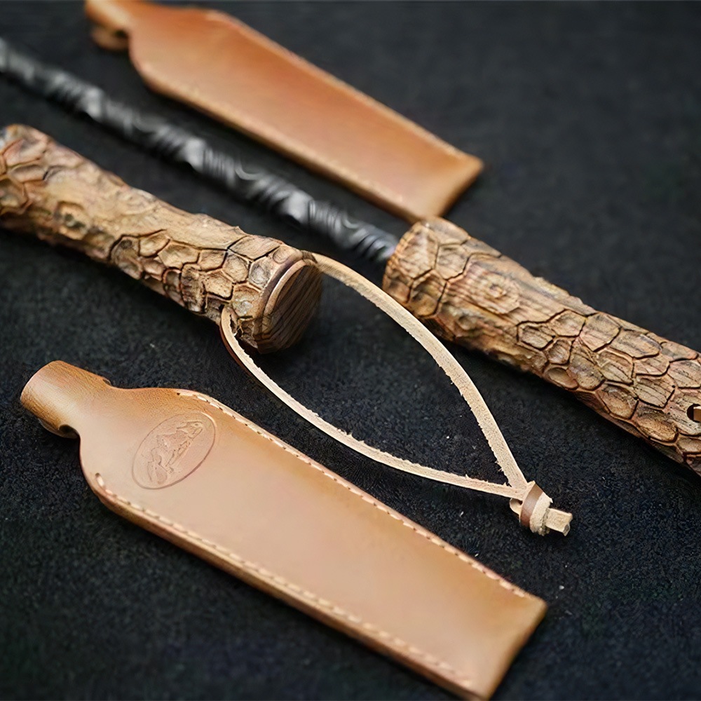 バーベキューフォーク mountain soul 山魂 バーベキュー用品 BBQ フォーク 炭素鋼 高級希少銘木ボーコテ レザーケース付き キャンプ アウトドア ソロキャンプ カトラリー キャンプグッズ アウトドア製品 薪 キャンプファイア
