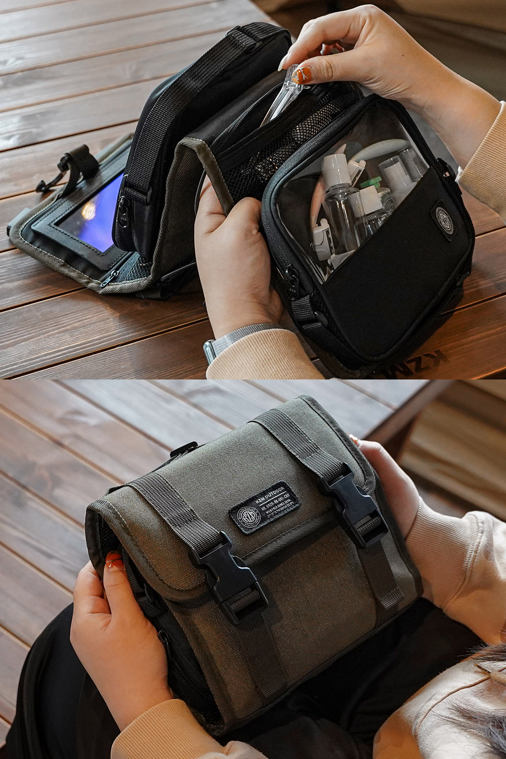 【KZM公式ストア】KZM カズミ フィールドファミリーウォッシュバック アウトドアポーチ 収納ケース 収納バッグ マルチ収納 おしゃれ キャンプ アウトドア  フィールドオーバルケース メッシュポケット つけ外し可能 シェラカップ収納 ポーチ バッグ