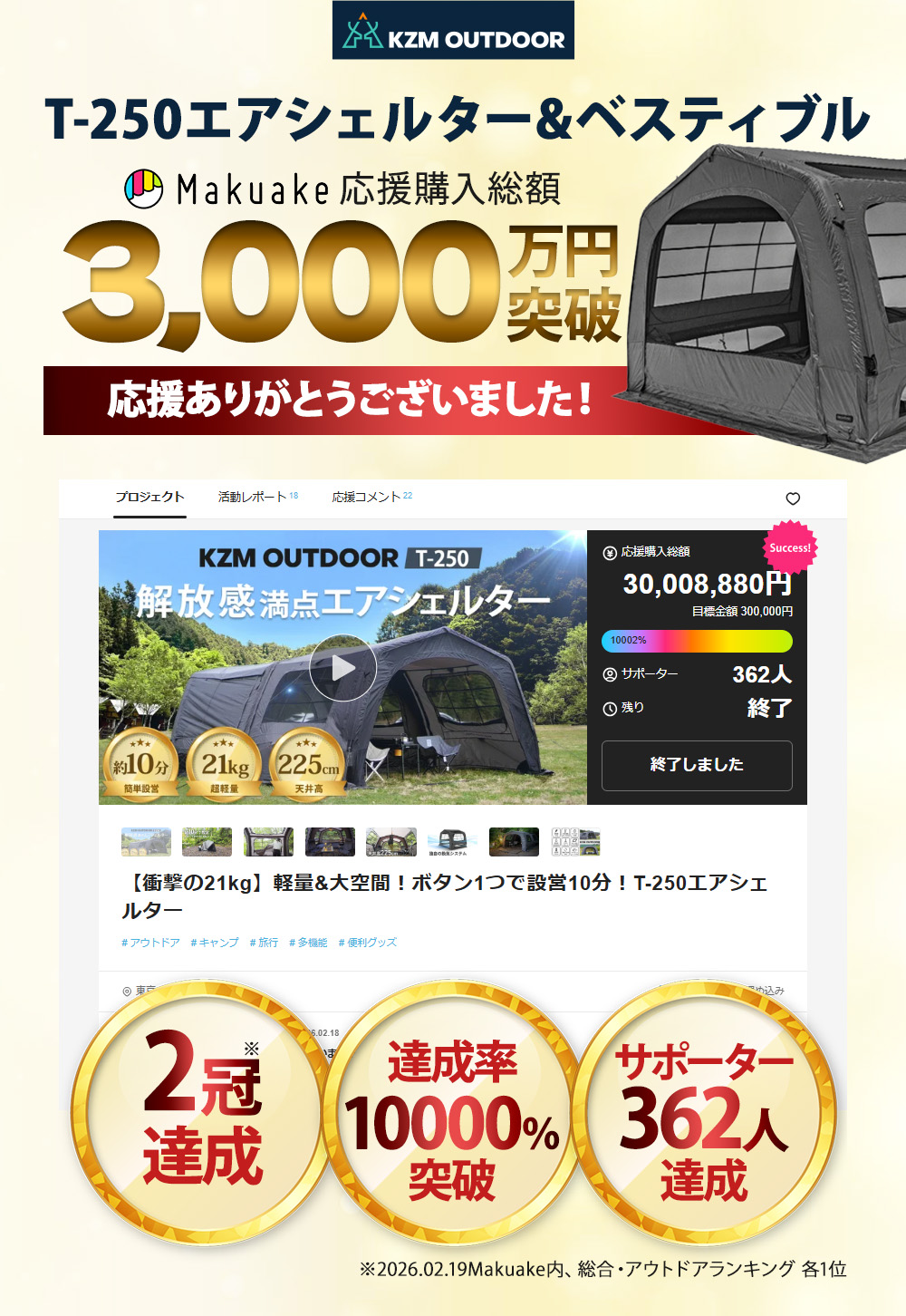 【KZM公式ストア】KZM OUTDOOR カズミ アウトドア AON T-250 エアシェルター チャコール グレー エアテント 通気性 簡単 設営 釣り フェス 設置 4人用  5人用 持ち運び おしゃれ かっこいい キャンプグッズ キャンプ用品 自動 電動 ポンプ 軽い 軽量