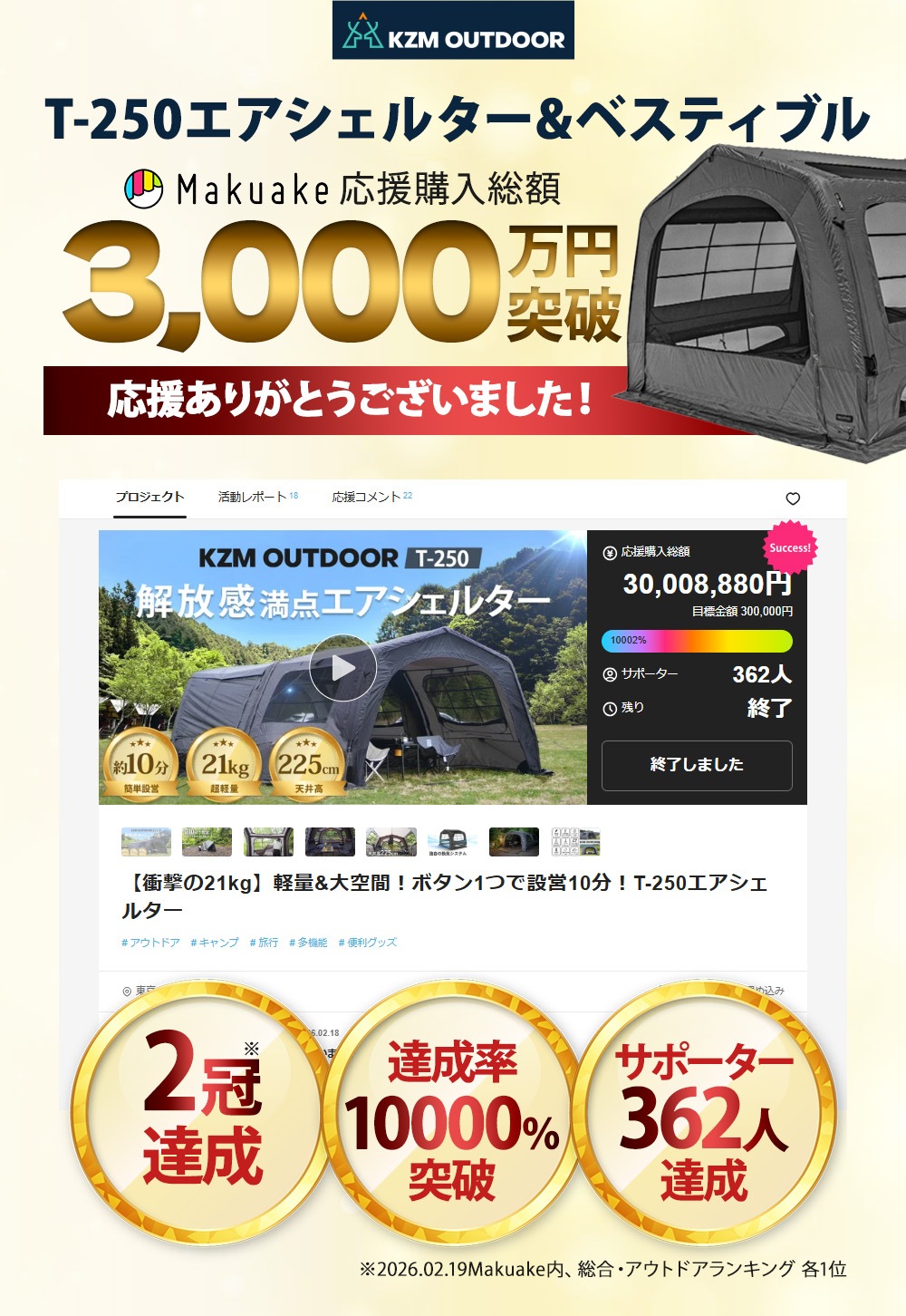 【KZM公式ストア】KZM OUTDOOR カズミ アウトドア AON T-250 ベスティブル チャコール グレー エアテント 通気性 簡単 設営 釣り フェス 設置 4人用  5人用 持ち運び おしゃれ かっこいい キャンプグッズ キャンプ用品 エアシェルター 軽い 軽量