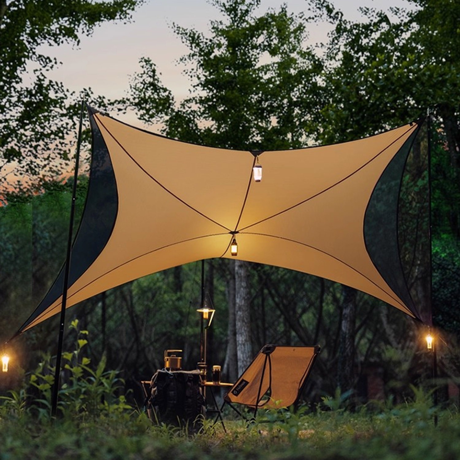 YUUUN 新月タープ テント タープ 防水 キャンプ キッズ 子供 1人用 2人用 3人用 4人用 5人用 6人用 2m 3m タン ホワイト レッド ペグ ロープ 収納袋