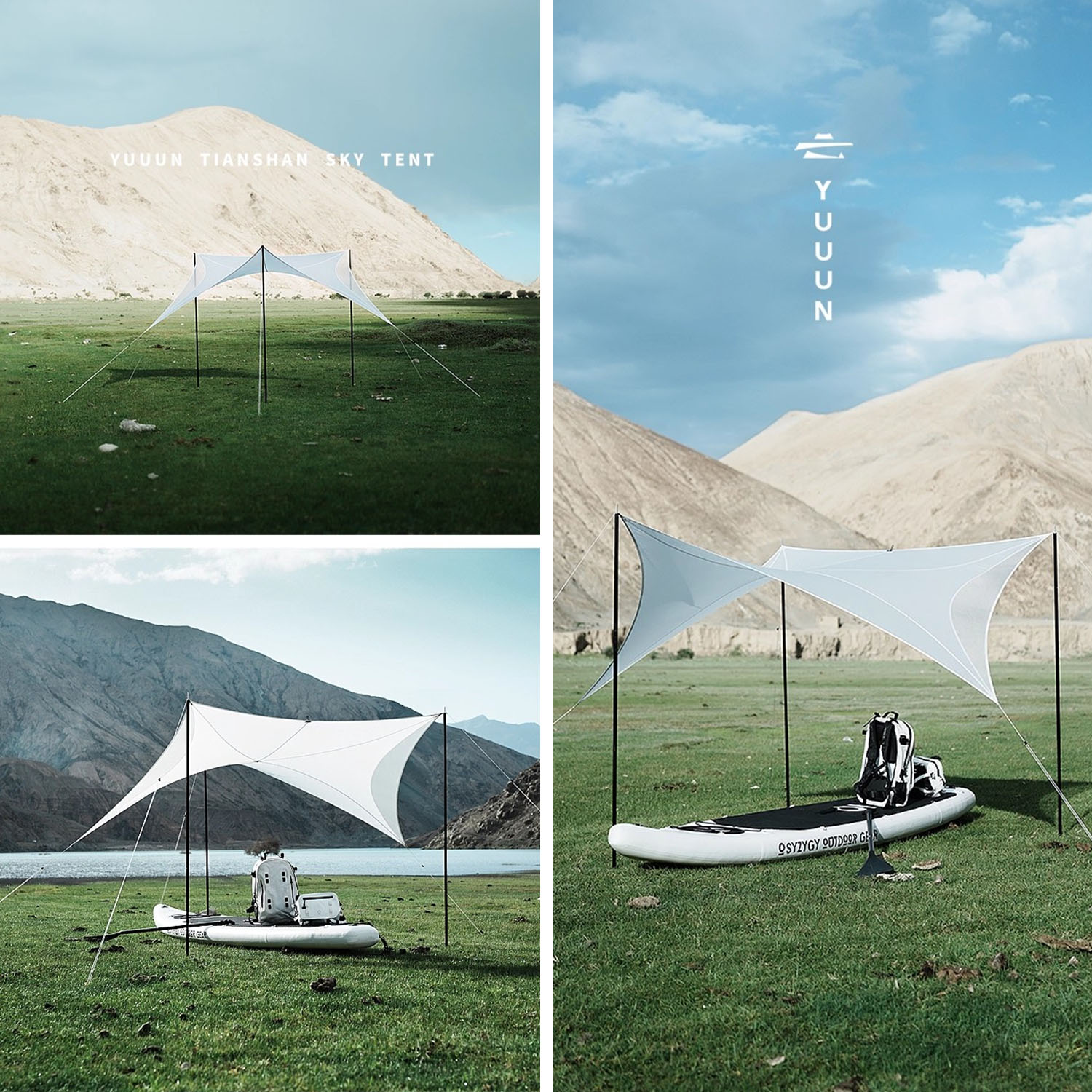 YUUUN 新月タープ テント タープ 防水 キャンプ キッズ 子供 1人用 2人用 3人用 4人用 5人用 6人用 2m 3m タン ホワイト レッド ペグ ロープ 収納袋