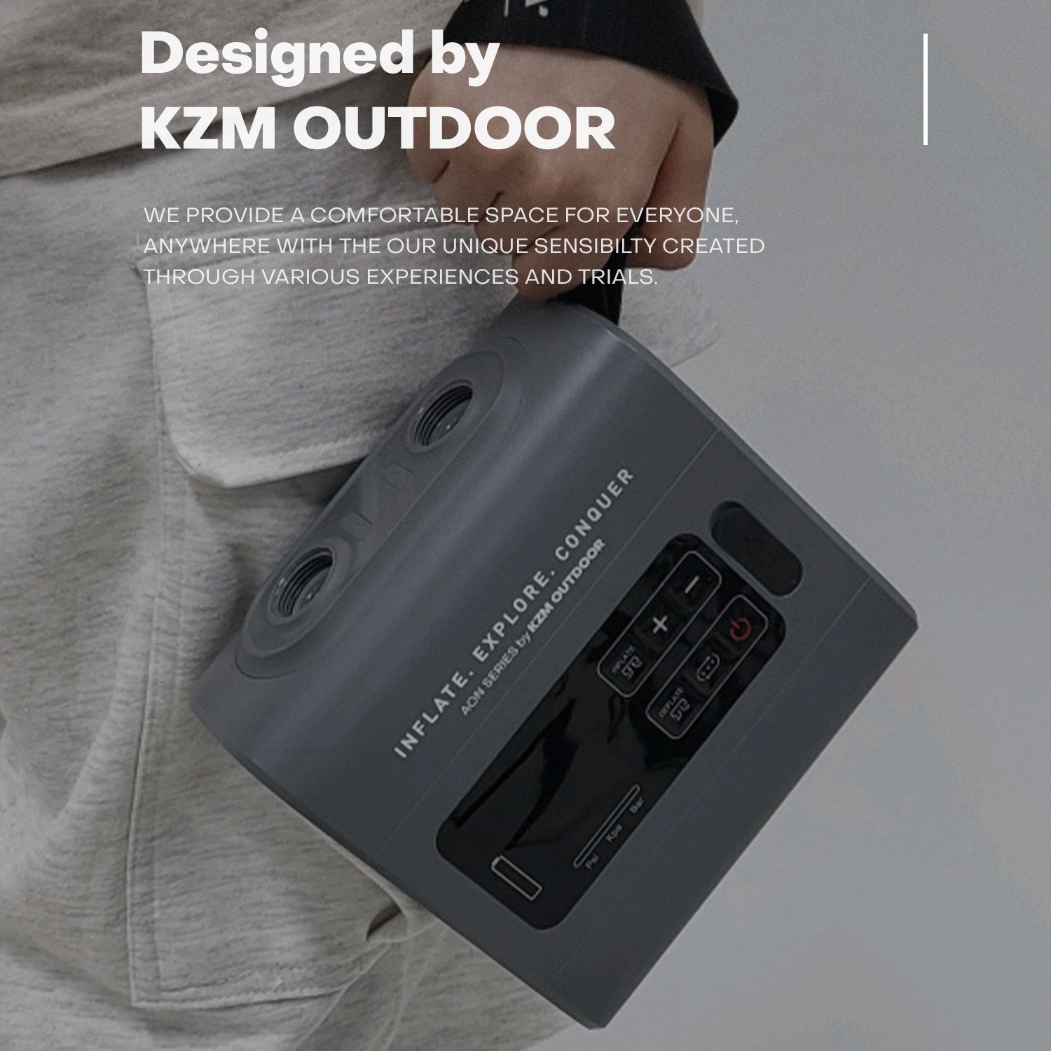 【KZM公式ストア】 KZM OUTDOOR カズミ アウトドア AONコードレス電動ポンプ 持ち運び キャンプ用品 キャンプグッズ おしゃれ かっこいい グレー 便利 液晶 自動 エアポンプ 無線 空気 注入 簡単 高速
