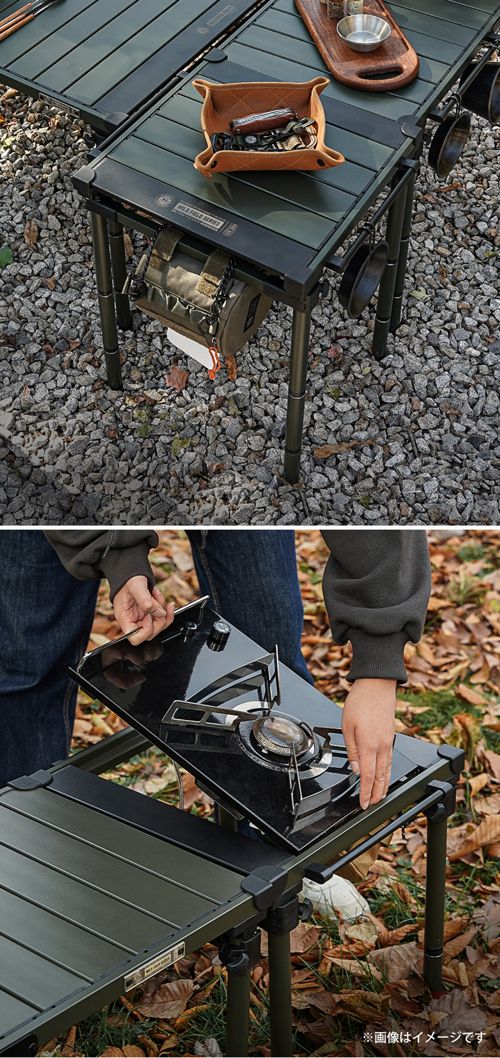 【KZM正規代理店】KZM OUTDOOR カズミアウトドア フィールドトップストーブテーブル オリーブカーキ 折りたたみ 3段階 コンパクト 収納 アウトドア キャンプ 収納袋 便利 イベント 夏 フェス レジャー 防災 避難用 収納バッグ