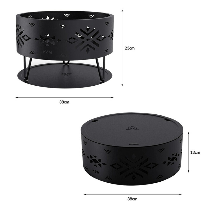 【KZM正規代理店】KZM OUTDOOR カズミアウトドア 焚き火台 焚火台 たき火 焚火グリル バーベキュー コンロ コンパクト 38×38×H23+足10cm 収納 簡単 設置 カバー付き キャンプ キャリーバッグ付き キャンプ用品  サークルディライトMX キャンプファイア