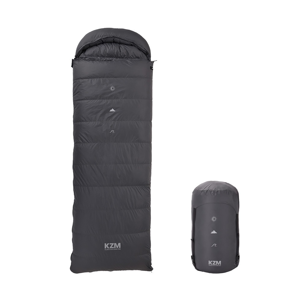 【KZM公式ストア】KZM OUTDOOR カズミ アウトドア サイレンス ダックダウン寝袋 1500 チャコール 連結可能 寝袋 シュラフ 布団 封筒型 封筒タイプ 幅80×195cm 防水 防風 防寒 キャンプ レジャー 山登り あったかい 保温 収納袋付き 持ち運び 災害 防災 コンパクト