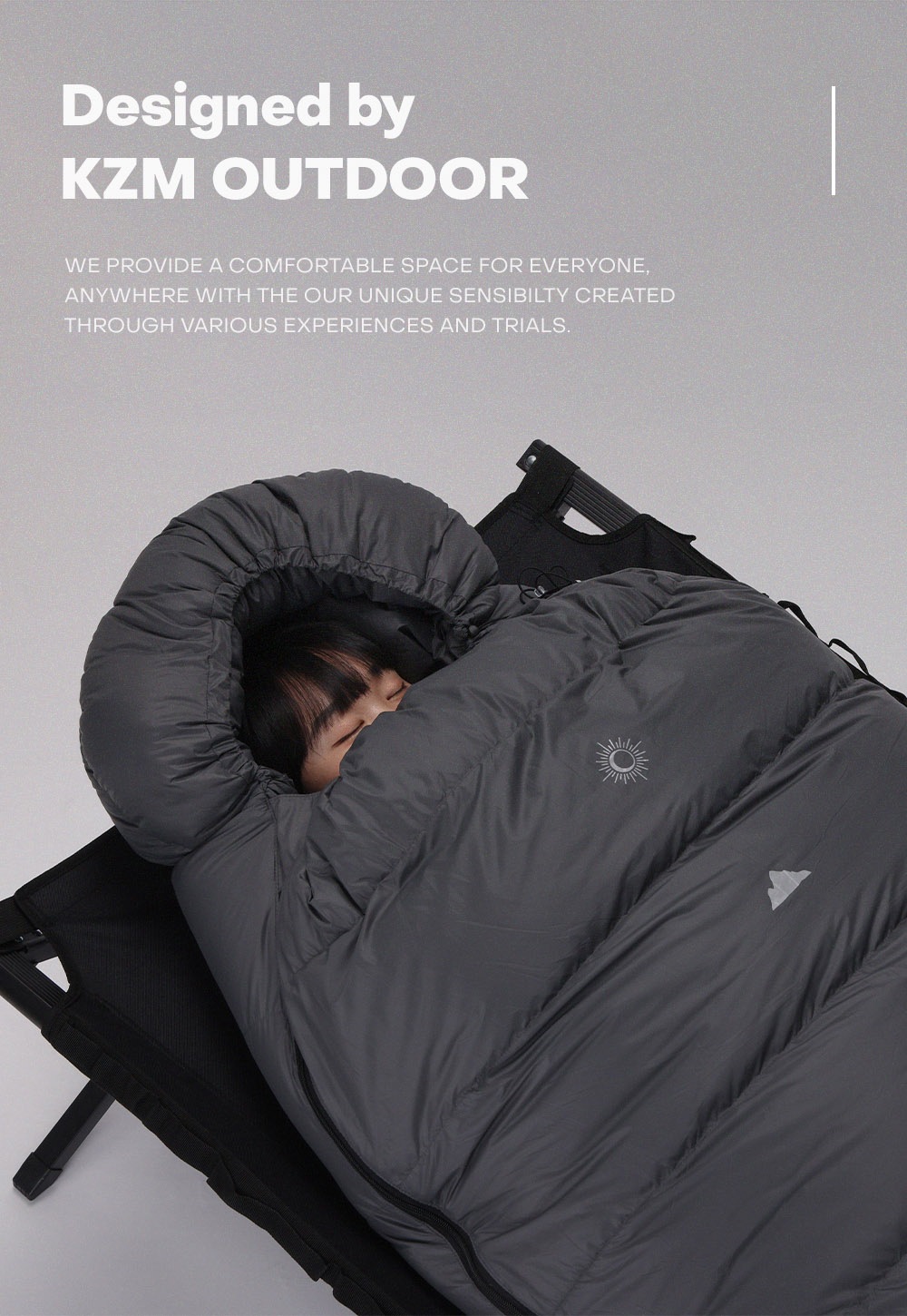 【KZM公式ストア】KZM OUTDOOR カズミ アウトドア サイレンス ダックダウン寝袋 1500 チャコール 連結可能 寝袋 シュラフ 布団 封筒型 封筒タイプ 幅80×195cm 防水 防風 防寒 キャンプ レジャー 山登り あったかい 保温 収納袋付き 持ち運び 災害 防災 コンパクト