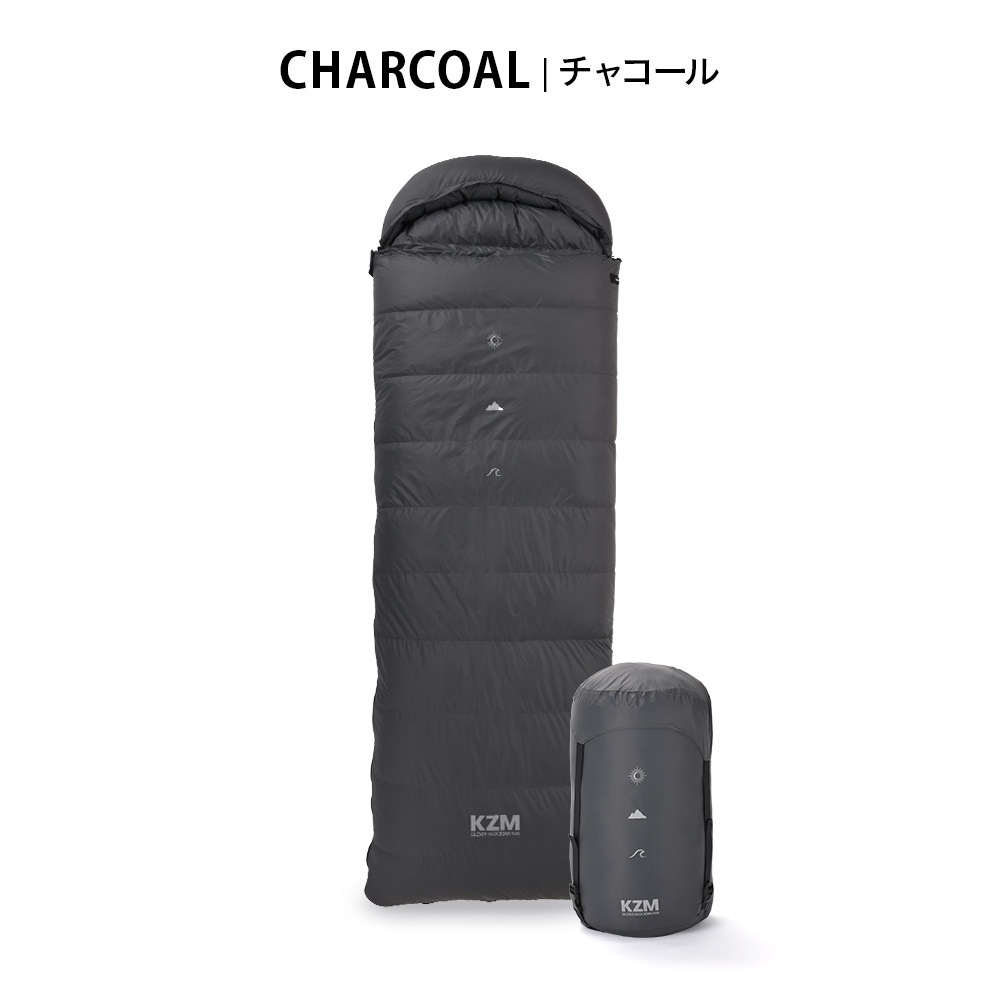 【KZM公式ストア】KZM OUTDOOR カズミ アウトドア サイレンス ダックダウン寝袋 1500 チャコール 連結可能 寝袋 シュラフ 布団 封筒型 封筒タイプ 幅80×195cm 防水 防風 防寒 キャンプ レジャー 山登り あったかい 保温 収納袋付き 持ち運び 災害 防災 コンパクト