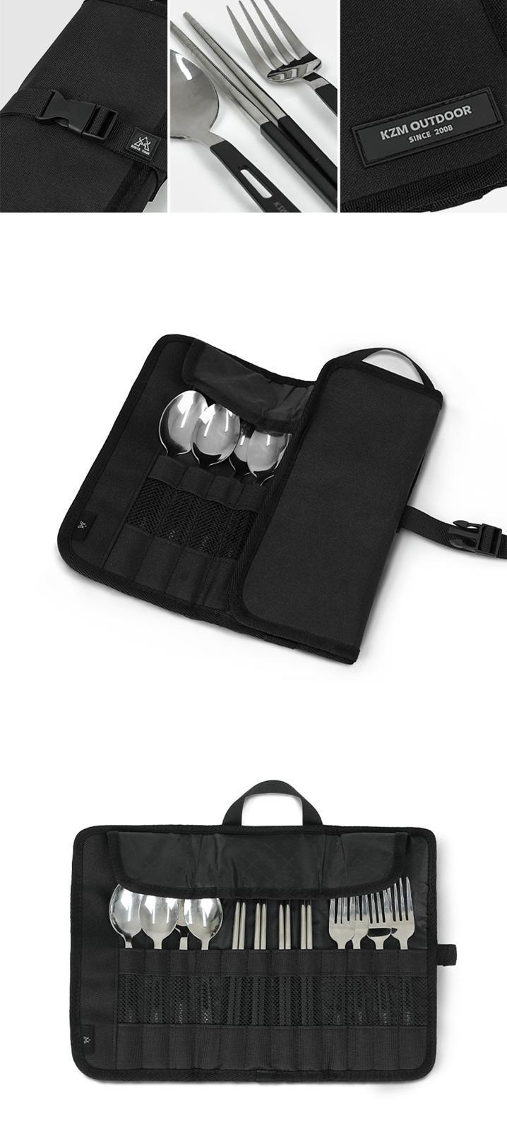 【KZM正規代理店】KZM OUTDOOR カズミアウトドア エッセンシャルカトラリーセット カズミ ESSENTIAL CUTLETY SET ステンレス食器セット 収納ケース付 4人 ファミリー キャンプ アウトドア用品 BBQ バーベキュー 防災 カトラリーセット 食器 カトラリー スプーン ブランド\ KZM OUTDOOR（カズミ アウトドア）