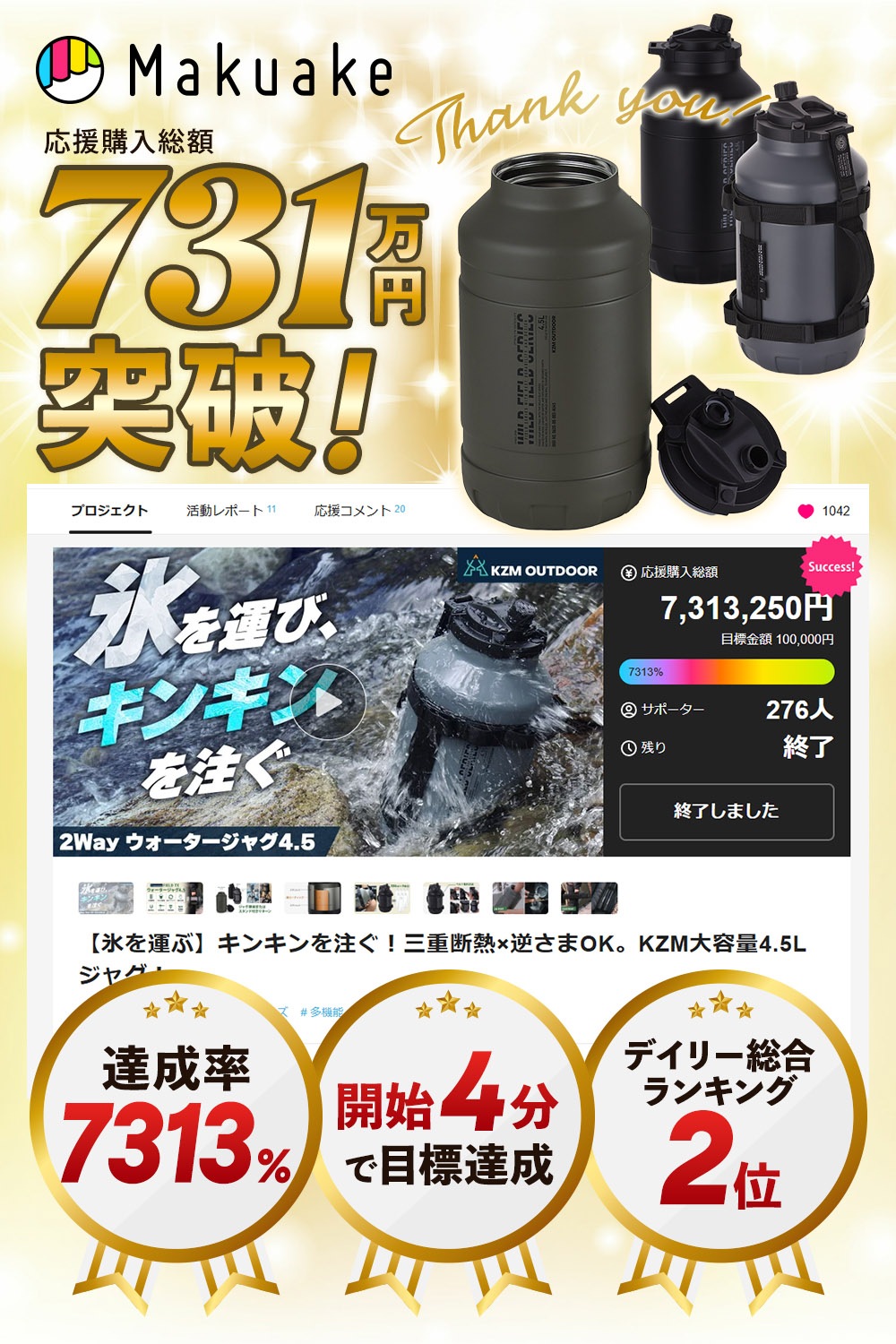 【KZM公式ストア】KZM OUTDOOR 防災用品 防災グッズ 防災 フィールドTX ウォータージャグ4.5 飲み物 保冷 水筒 大容量 4.5L アイスジャグ アイスコンテナ アイスボトル 氷入れ ステンレス 真空断熱 広口 キャンプ ブラック チャコール オリーブカーキ ストラップ付き