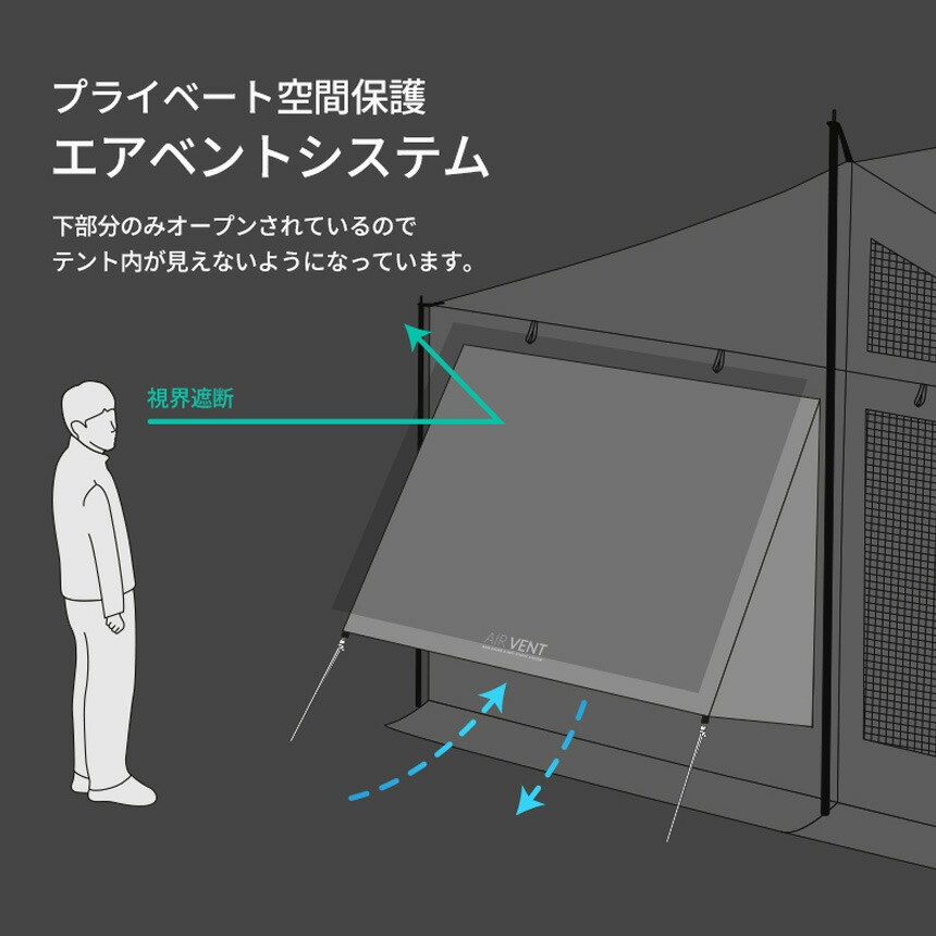 【KZM正規代理店】KZM OUTDOOR カズミアウトドア ワイズブラック タープ シェル  テント 4～5人用 4×4.4ｍ 遮光 日よけ サンシェード 8面メッシュウインドウ 通気性 全面パネル ロールアップ 大型テント フルクローズ 耐水圧 アウトドア キャンプ アウトドア\テント・タープ・レジャーシート\ 4～5人用テント
