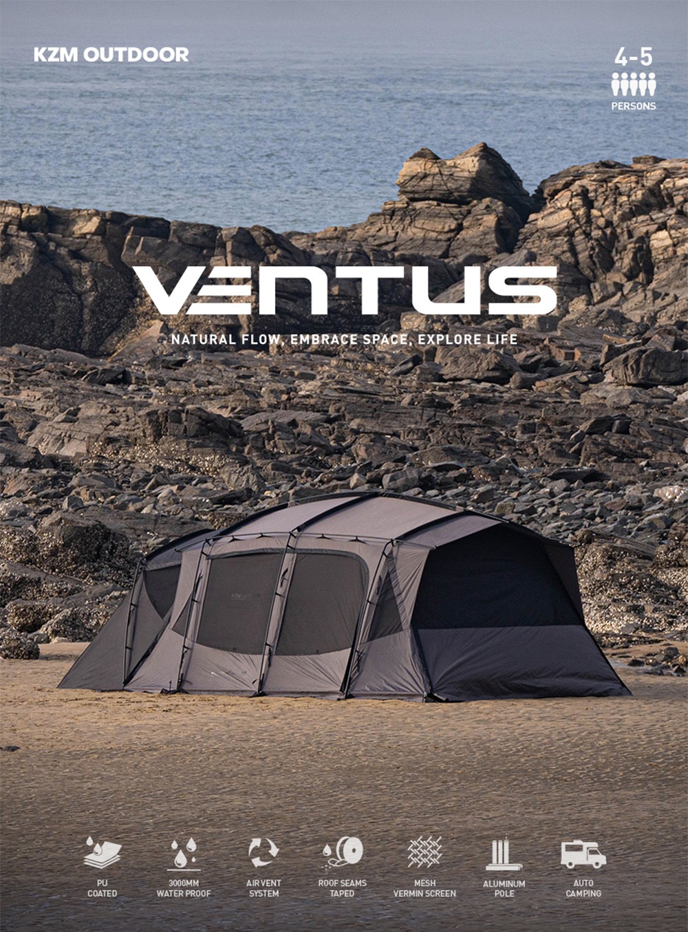 【KZM正規代理店】KZM OUTDOOR カズミアウトドア ベントステント UVカット 大型 4人用 ～ 5人用 カズミ ドーム ドーム型 防水 撥水 大型テント 5m 防災 キャンピングテント ドームテント ワンタッチ 耐水 軽量 遮光 遮熱 ファミリー レジャー アウトドア\テント・タープ・レジャーシート\ 4～5人用テント