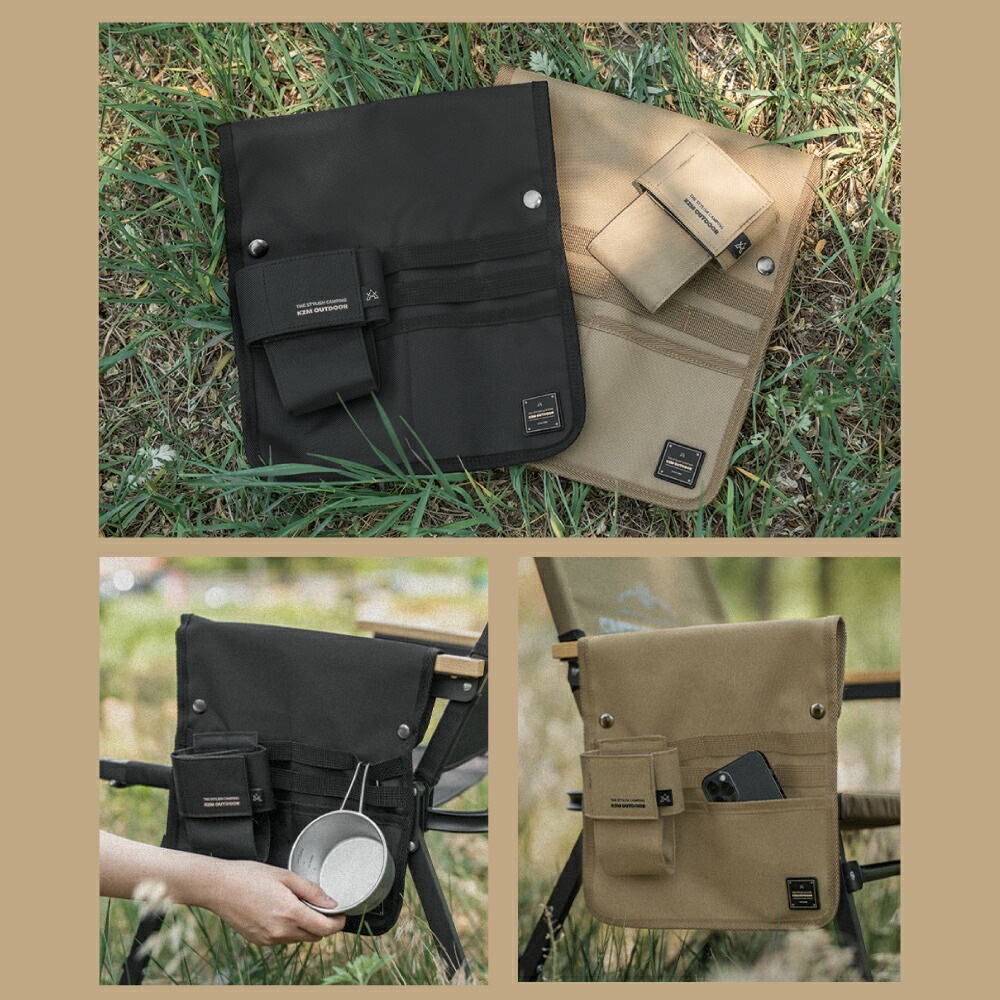 【KZM正規代理店】KZM OUTDOOR カズミアウトドア ダブルサイドポケット ドリンクフォルダー 取り外し 簡単 設置 アウトドアチェア 用 釣り アウトドア ソロキャンプ キャンプ サイドポーチ 大容量 収納 バッグ k22t3z04