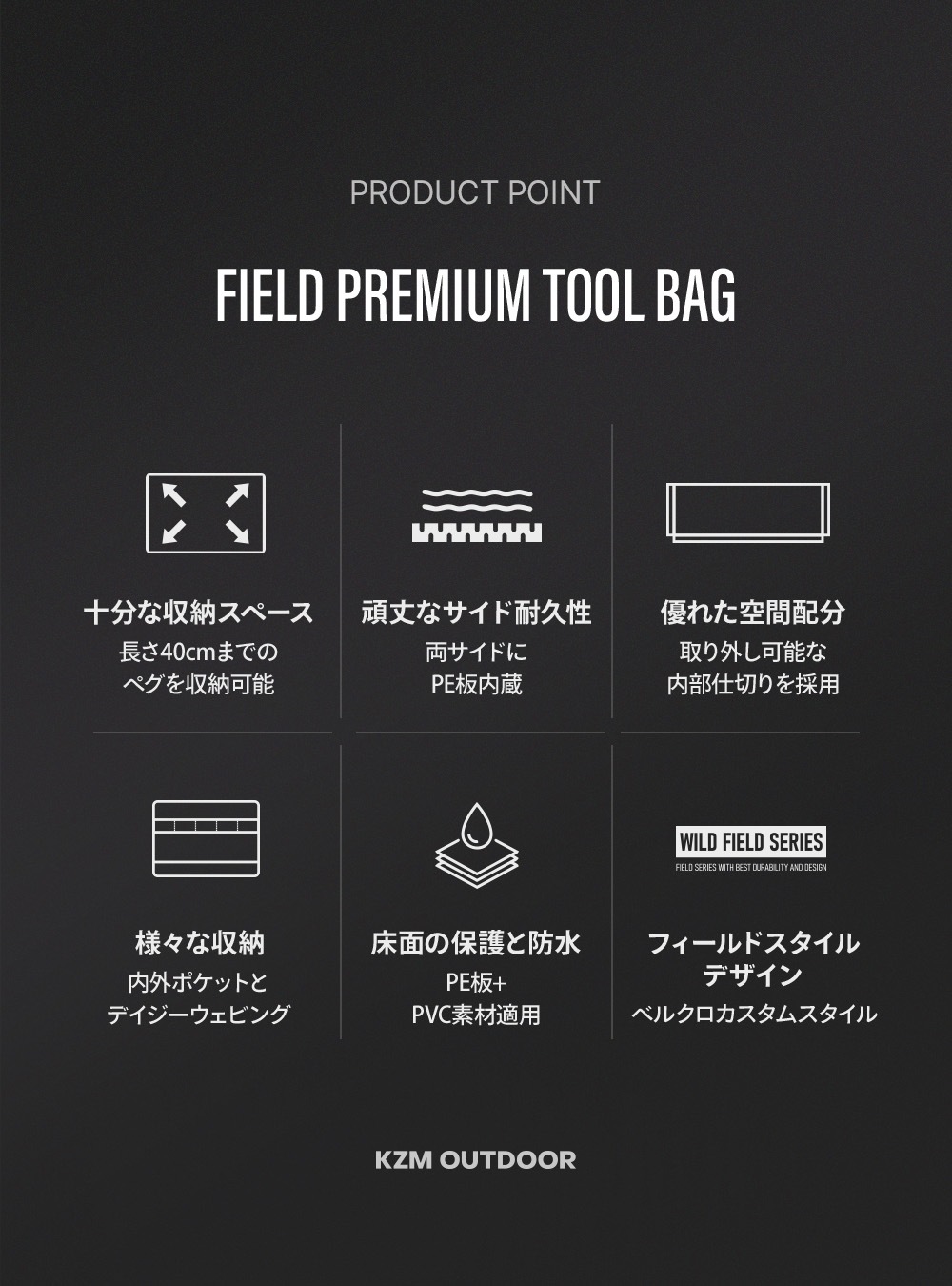 【KZM公式ストア】KZM OUTDOOR カズミ アウトドア フィールドプレミアムツールバッグ ブラック 48cm 黒 道具入れ 小物入れ 工具バッグ キャンプバッグ ギア 工具 収納 防水 丈夫 仕切り付き ポケット キャンプグッズ キャンプ用品 持ち運び 防災 多用途 kzm
