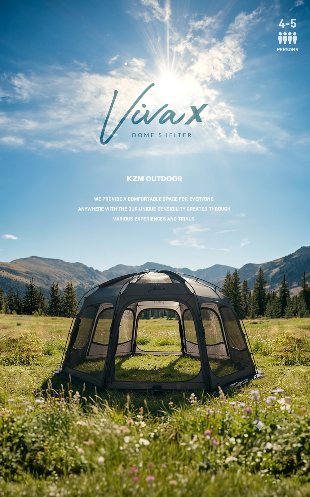 【KZM公式ストア】KZM OUTDOOR アウトドア ビバドームシェルターX チャコール ポールテント グラウンドシート付き ダブルスカート 紫外線カット 耐水 通気性 簡単 設営 設置 4人用 5人用 持ち運び おしゃれ かっこいい キャンプグッズ キャンプ用品