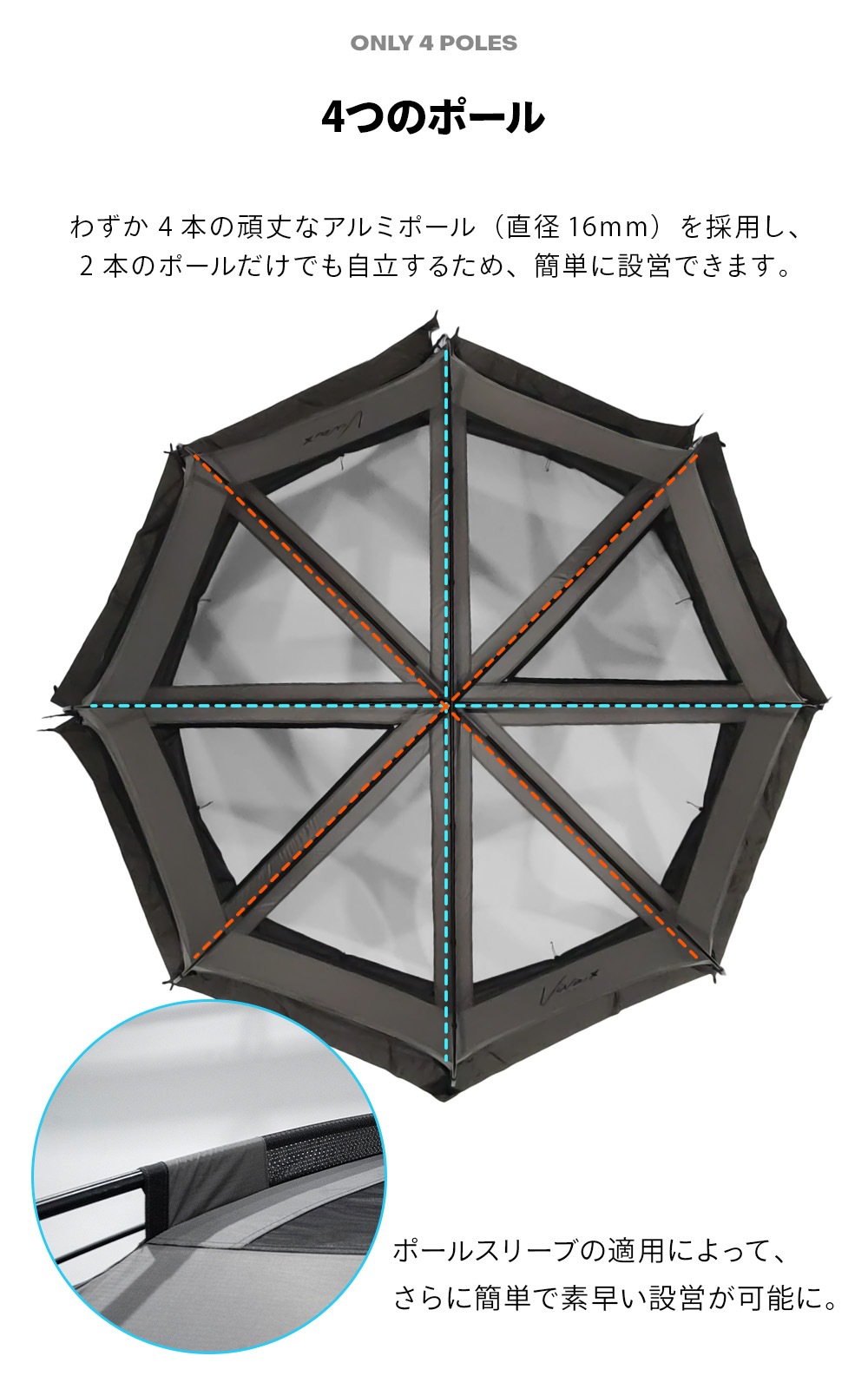 【KZM公式ストア】KZM OUTDOOR アウトドア ビバドームシェルターX チャコール ポールテント グラウンドシート付き ダブルスカート 紫外線カット 耐水 通気性 簡単 設営 設置 4人用 5人用 持ち運び おしゃれ かっこいい キャンプグッズ キャンプ用品