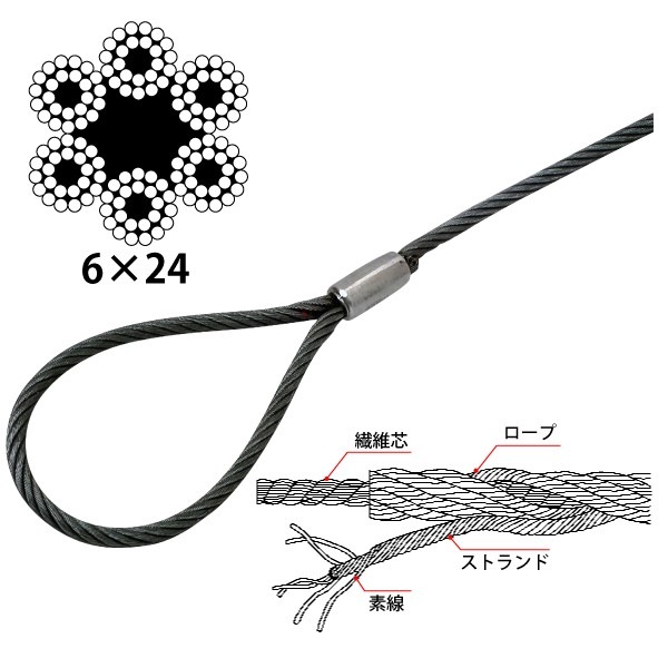 JIS玉掛ワイヤーロープ 6×24G/O 径6m/m×長さ1m | 物流/梱包用品,玉掛