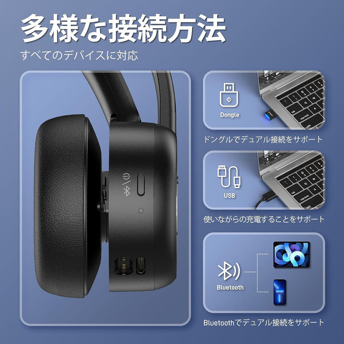 ワイヤレスヘッドセット Bluetooth5.2 充電スタンド付属 マイク