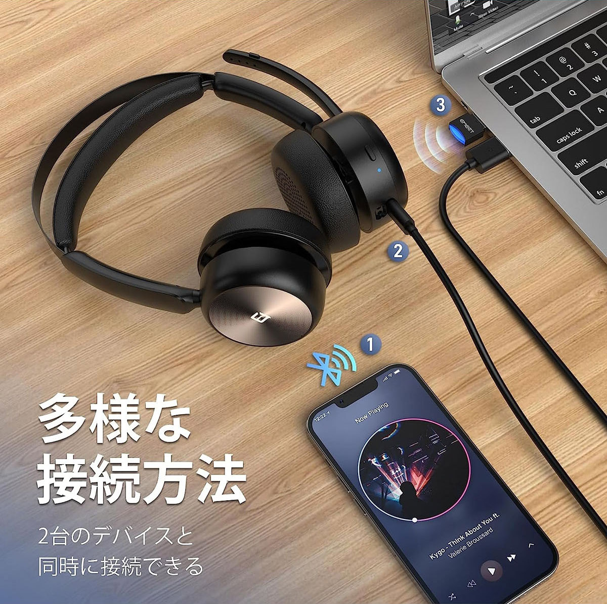 ワイヤレスヘッドセット Bluetooth5.2 充電スタンド付属 マイク