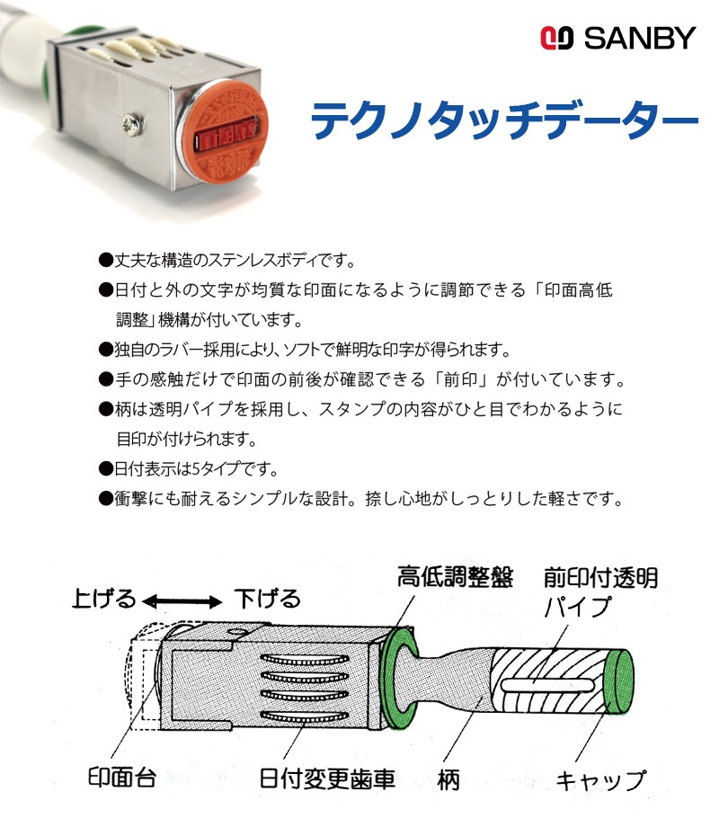 【サンビー】テクノタッチデータースタンプ 日付印 マスター部 24角 印面のみ テキスト入稿(Aタイプ)[受領印/領収印/日付入り/オーダーメイド/ゴム印/ビジネス]