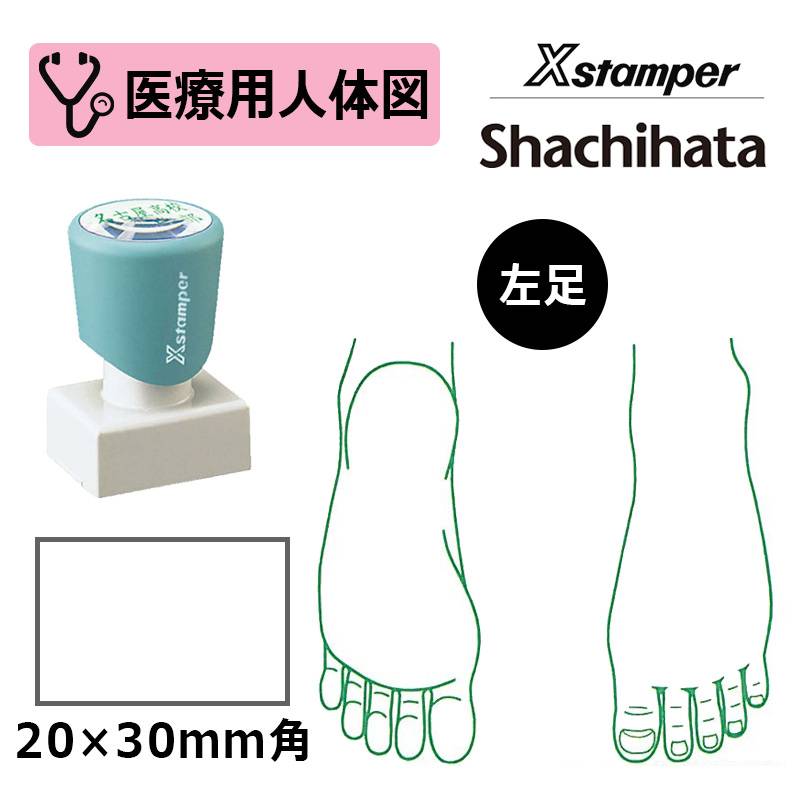 【シヤチハタ】医療用人体図（左足） Xスタンパー 角型印 2030号 ( 印面サイズ:20×30mm )  医療・病院・看護師・ナース・整体師 はんこ スタンプ