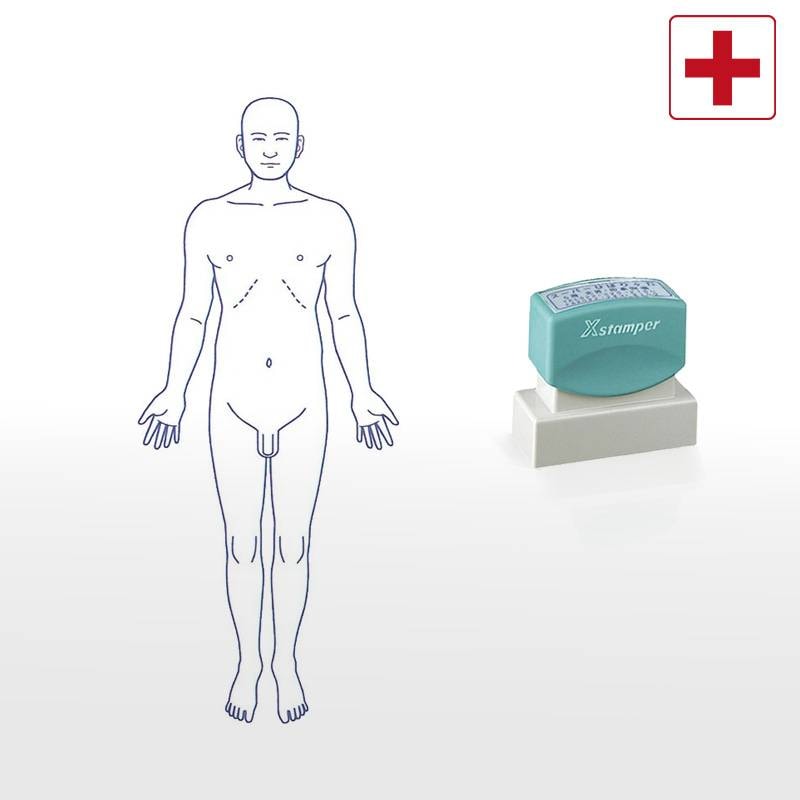 【シヤチハタ】医療用人体図 全身（男性正面） Xスタンパー 角型印 2060号 ( 印面サイズ:20×60mm )  医療・病院・看護師・ナース・整体師 はんこ スタンプ