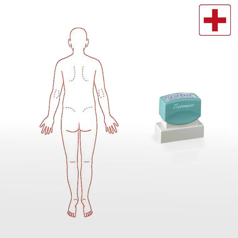 【シヤチハタ】医療用人体図 全身（背面） Xスタンパー 角型印 2060号 ( 印面サイズ:20×60mm )  医療・病院・看護師・ナース・整体師 はんこ スタンプ