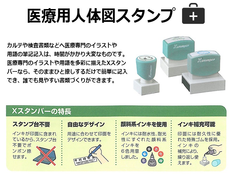 【シヤチハタ】医療用人体図 全身（男性正面） Xスタンパー 角型印 40100号 ( 印面サイズ:40×100mm ) 医療・病院・看護師・ナース・整体師 はんこ スタンプ