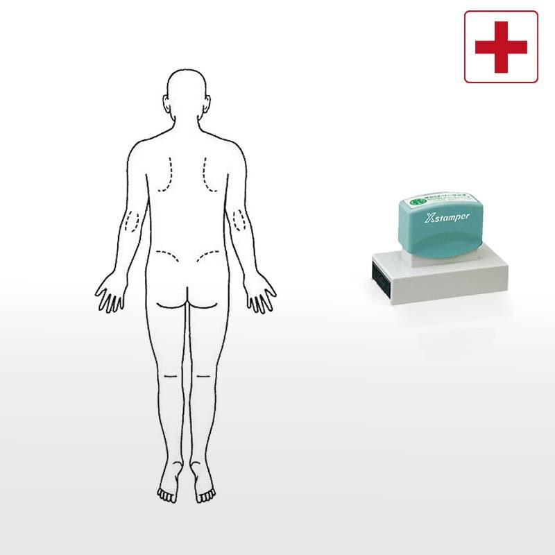 【シヤチハタ】医療用人体図 全身（男性背面） Xスタンパー 角型印 40100号 ( 印面サイズ:40×100mm ) 医療・病院・看護師・ナース・整体師 はんこ スタンプ