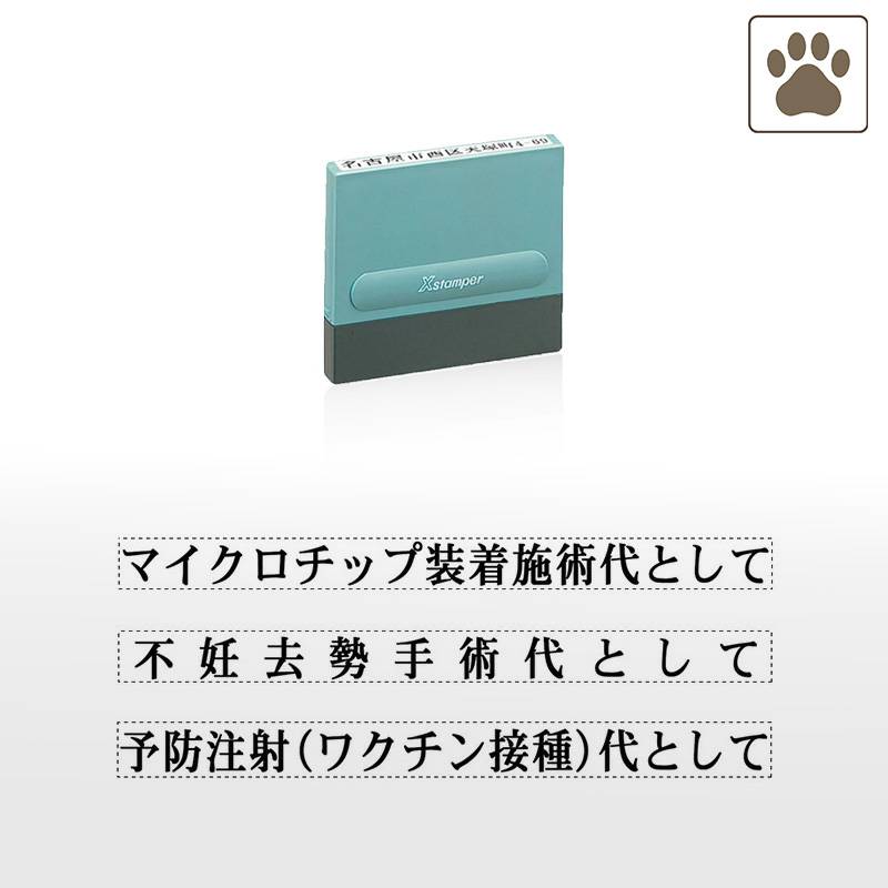 【シヤチハタ】動物病院用 領収書 スタンプ 角型印 0560号（印面サイズ：5×60mm）マイクロチップ装着施術代 不妊去勢手術代 予防接種(ワクチン接種)代