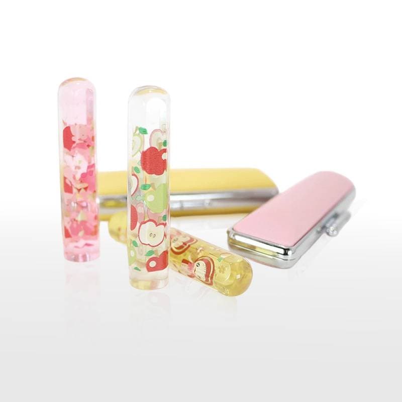 【Pretty Hanko】プリティーはんこ　ポップ柄　カラー印鑑 印面サイズ12mm 選べる印鑑ケース付