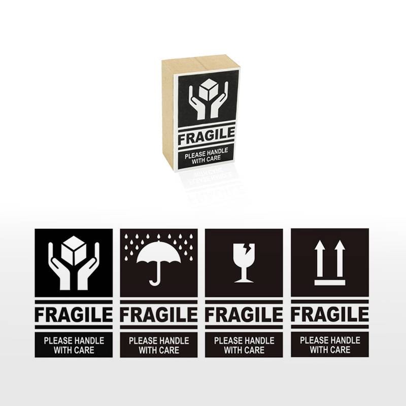 取扱注意/天地無用/われもの注意/水濡厳禁 ケアマーク スタンプ ゴム印 ダンボール・郵便・配送用 （印面サイズ：38×63mm） メルカリ