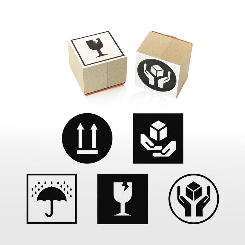 取扱注意/天地無用/われもの注意/水濡厳禁 ケアマーク スタンプ ゴム印 ダンボール・郵便・配送用 （印面サイズ：30×30mm） メルカリ