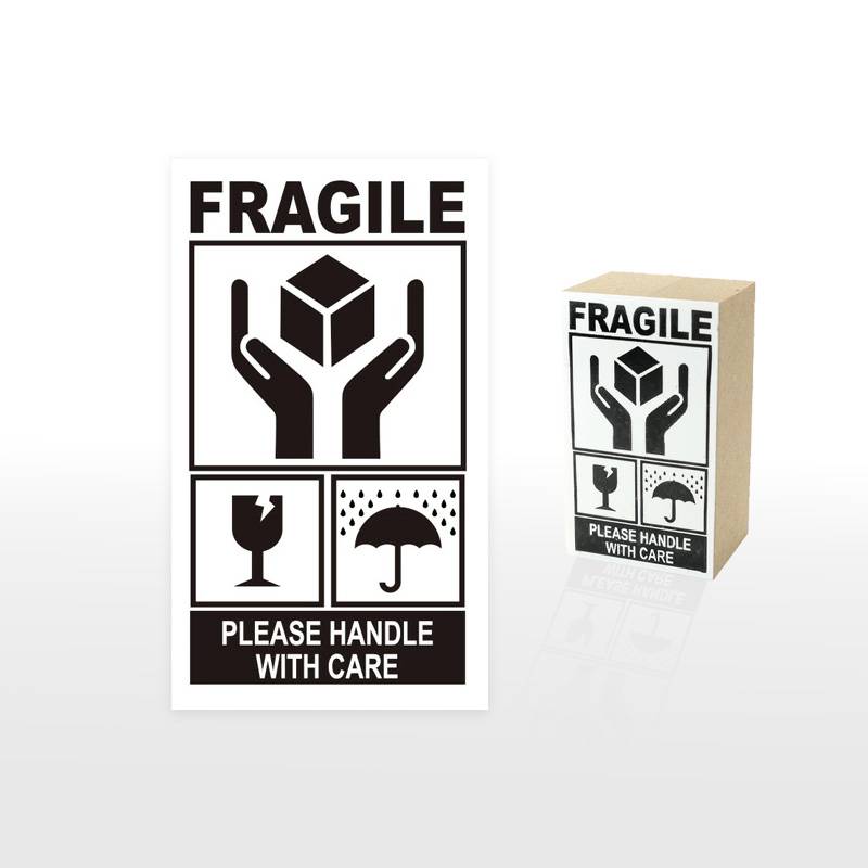 取扱注意/天地無用/われもの注意/水濡厳禁 ケアマーク スタンプ ゴム印 ダンボール・郵便・配送用 （印面サイズ：30×55mm） メルカリ