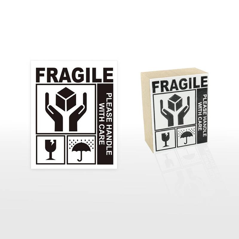 取扱注意/天地無用/われもの注意/水濡厳禁 ケアマーク スタンプ ゴム印 ダンボール・郵便・配送用 （印面サイズ：40×50mm） メルカリ