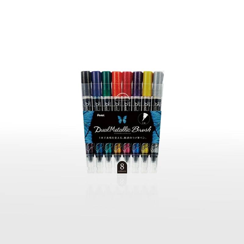 ぺんてる デュアルメタリックブラッシュ 8色セット ラメ筆ペン カラー筆ペン GFH-D8ST