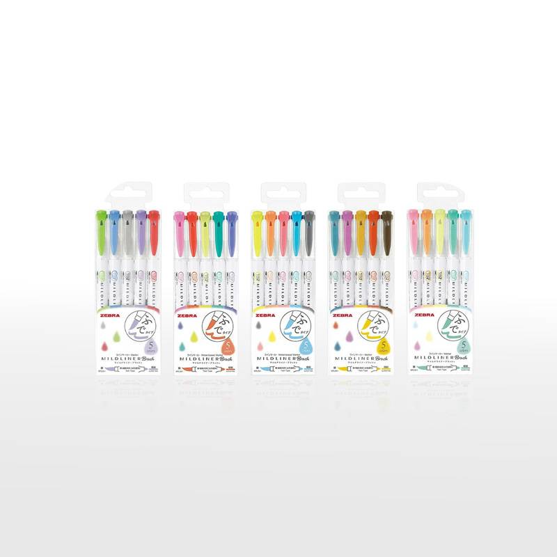 【ZEBRA】 ゼブラ　マイルドライナーブラッシュ カラーペン　ラインマーカー 5色セット　5種類