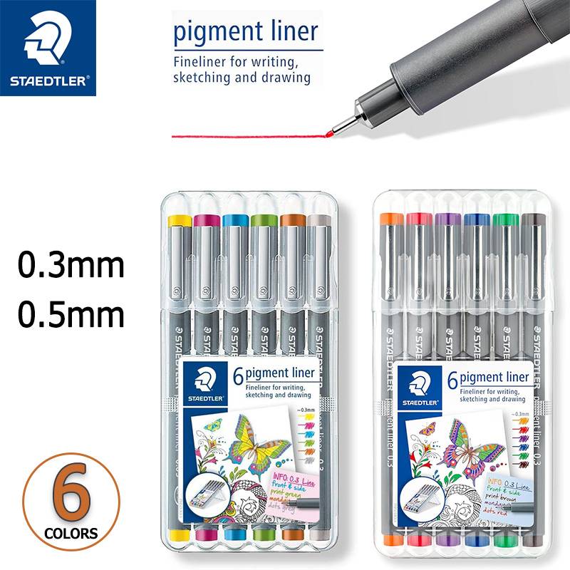【STAEDTLER】ステッドラー ピグメントライナー・細書きペン 0.3mm/0.5mm 6色セット カラーペン