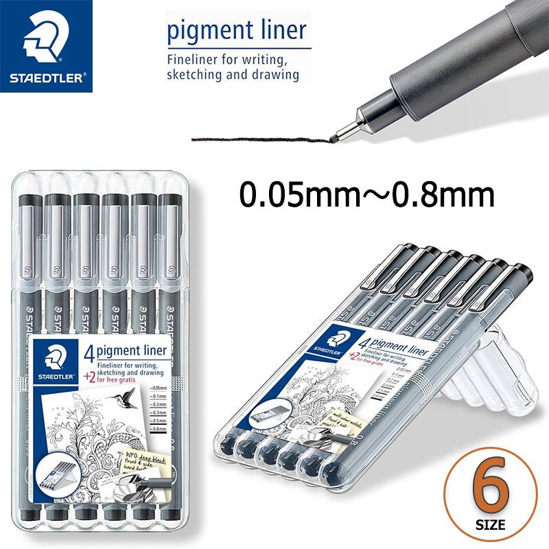 【STAEDTLER】ステッドラー ピグメントライナー・細書きペン 6サイズ 6本セット ドローイングペン 水性ペン