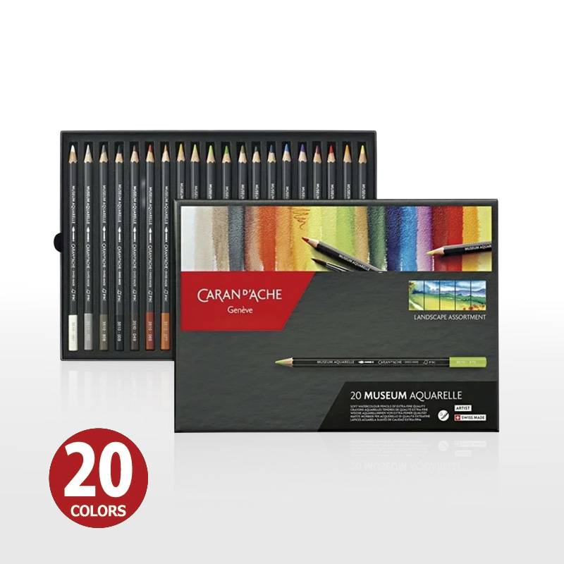 【Caran d'Ache】カランダッシュ ミュージアムアクアレル 水性色鉛筆 20色セット ランドスケープ 紙箱入 3510-420 正規輸入品