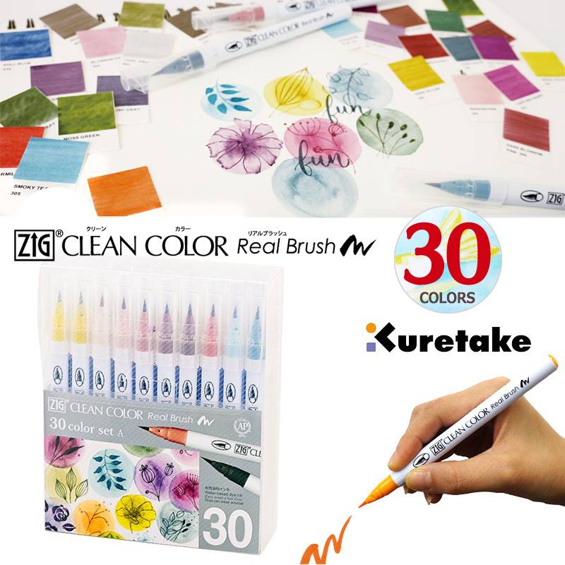 【Kuretake】呉竹 ZIG クリーンカラーリアルブラッシュ 30色セット 筆ペン RB-6000AT/30VA