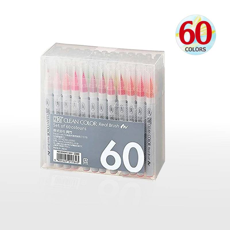 【Kuretake】呉竹 ZIG クリーンカラーリアルブラッシュ 60色セット 筆ペン RB-6000AT/60V