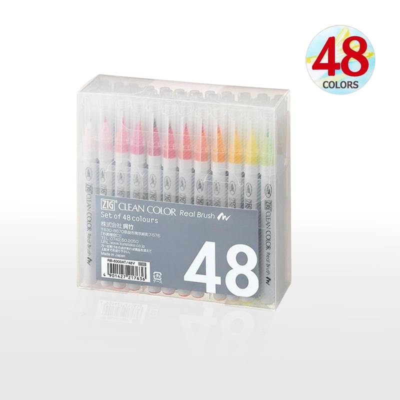 【Kuretake】呉竹 ZIG クリーンカラーリアルブラッシュ 48色セット 筆ペン RB-6000AT/48V