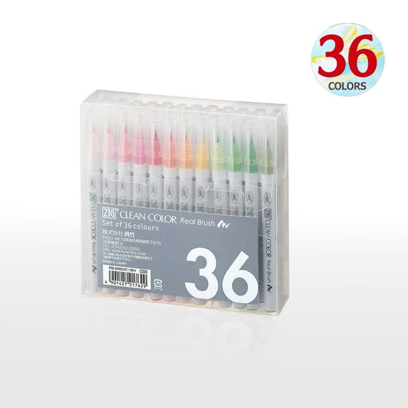 【Kuretake】呉竹 ZIG クリーンカラーリアルブラッシュ 36色セット 筆ペン RB-6000AT/36V