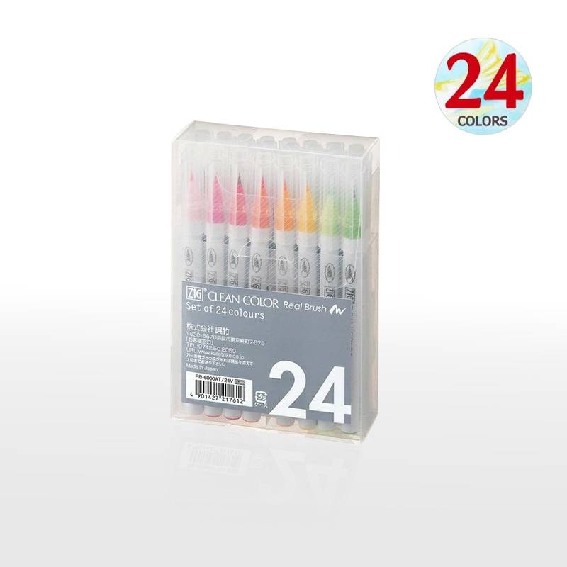 【Kuretake】呉竹 ZIG クリーンカラーリアルブラッシュ 24色セット 筆ペン RB-6000AT/24V