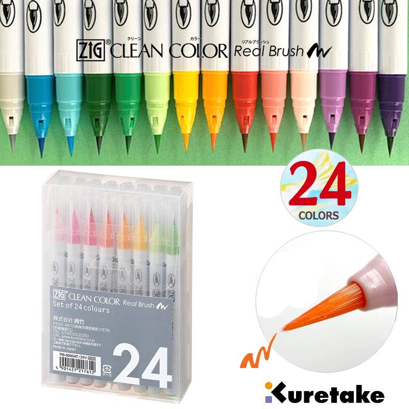 【Kuretake】呉竹 ZIG クリーンカラーリアルブラッシュ 24色セット 筆ペン RB-6000AT/24V