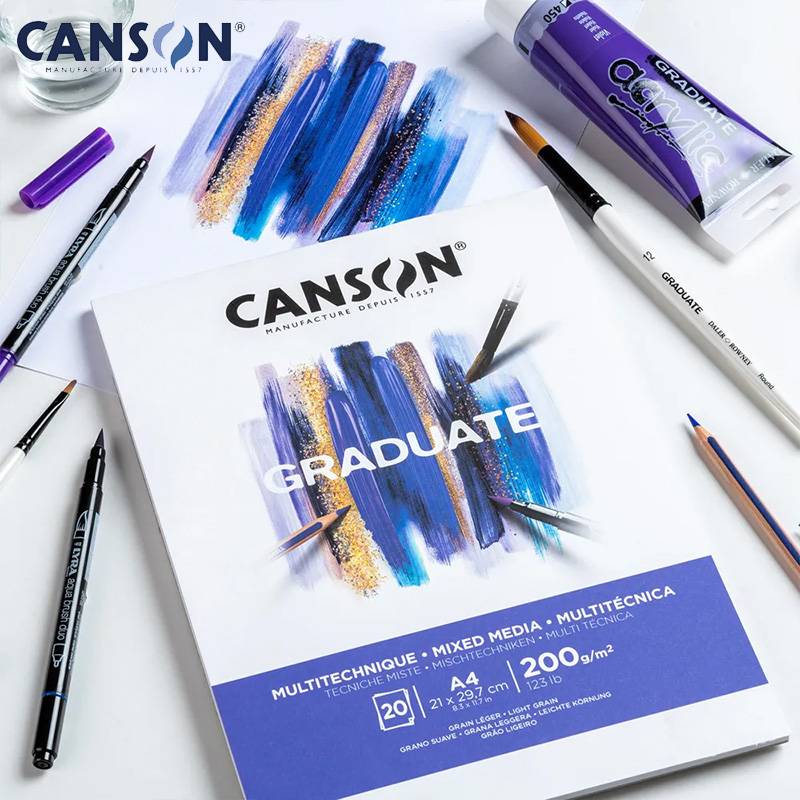 【CANSON】キャンソン グラジュエイト スケッチブック ミックスメディア ホワイトペーパー A4 C400110377 20枚 ※3冊までメール便可