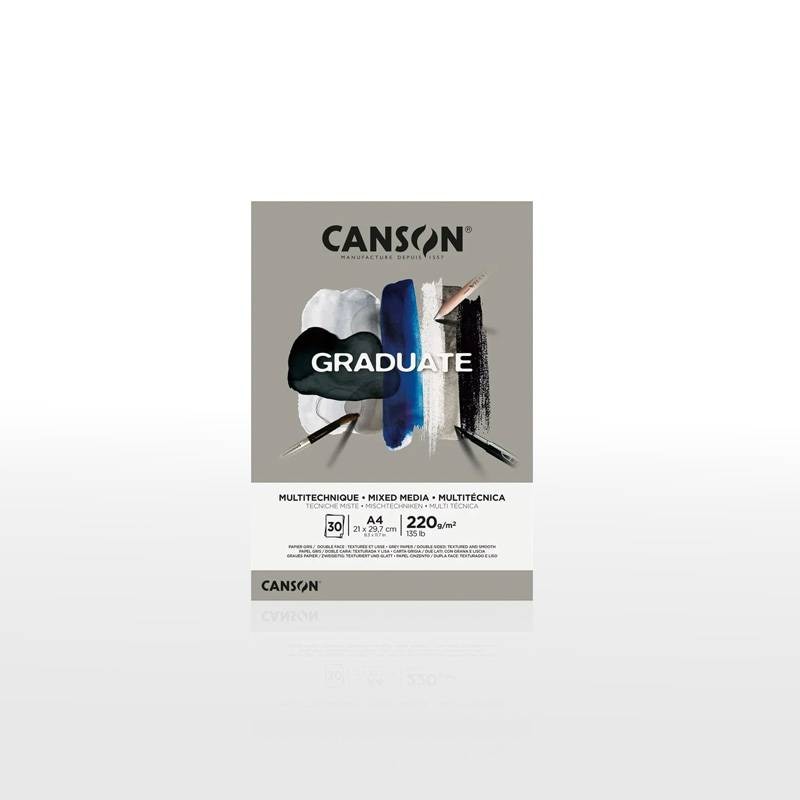 【CANSON】キャンソン グラジュエイト スケッチブック ミックスメディア グレーペーパー A4 C400110371 30枚 ※2冊までメール便可