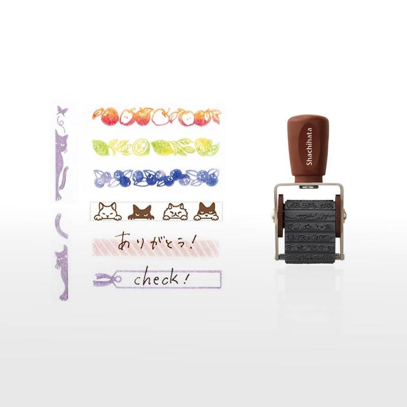 【シヤチハタ】 回転デコレーションスタンプ（印面サイズ:4.5×32mm） 植物 ねこ 猫 食べ物 飾り